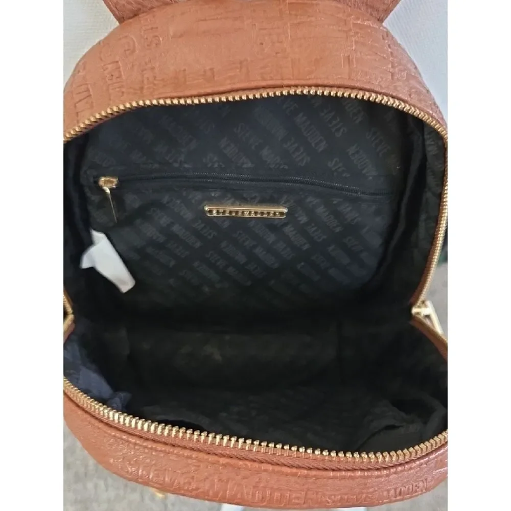 Steve Madden Brown Mini Backpack with Embossed Logo